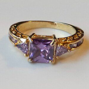 3Ct Lab-Created Amethyst Accent Solitaire Engagement Ring 14K Yellow Gold Plate
